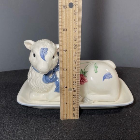 Vintage Leno poppies on blue butter Dish - Picture 12 of 12